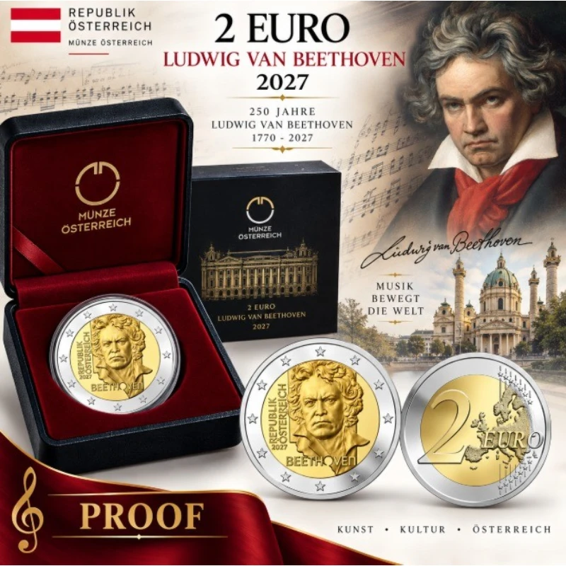 [PRE]Áustria 2027 – Beethoven – 2€ Proof
